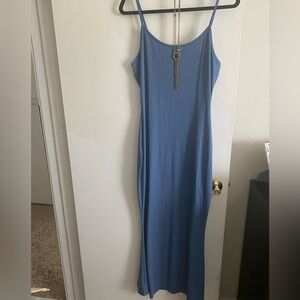 Elegant, XL, Blue Bodycon ribbed Spaghetti Strap Dress, jewerly not included